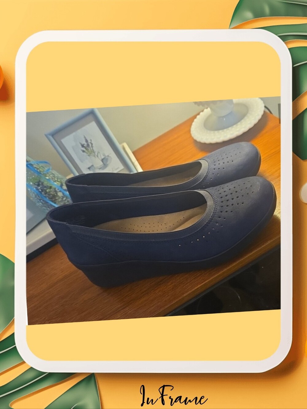Clarks Navy Blue Suede Women's Wedge Flats Size 10